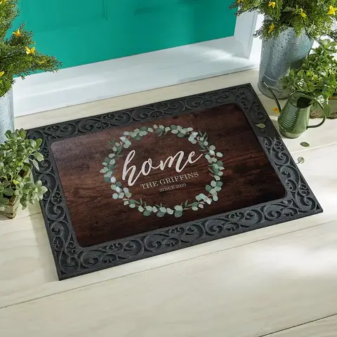 Leafy Wreath Welcome Doormat