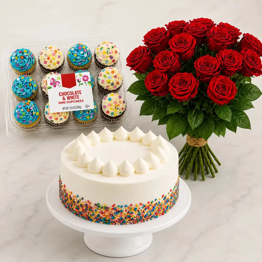 Vanilla Cake & 12 Red Roses Combo