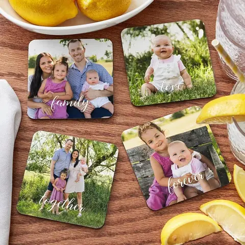 Personalized Script Photo Coasters