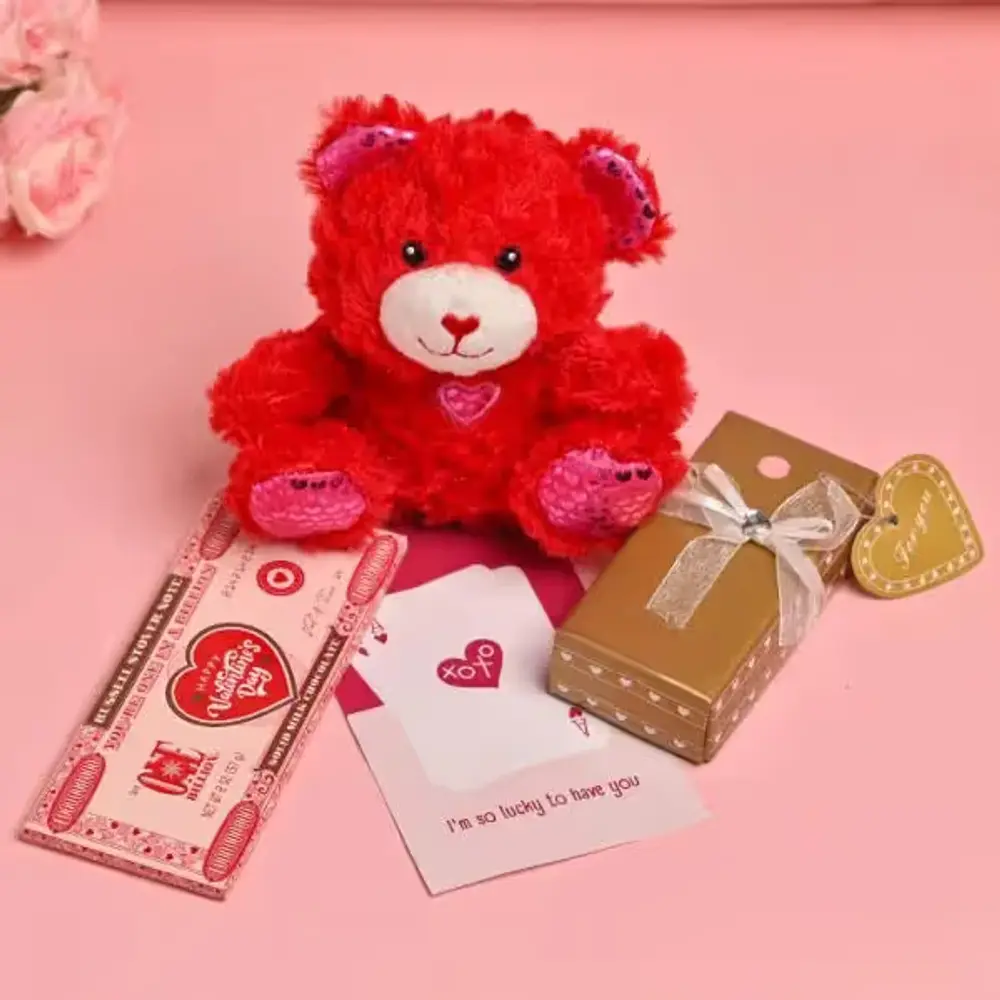 Teddy, Crystal Rose, Chocolate & Card
