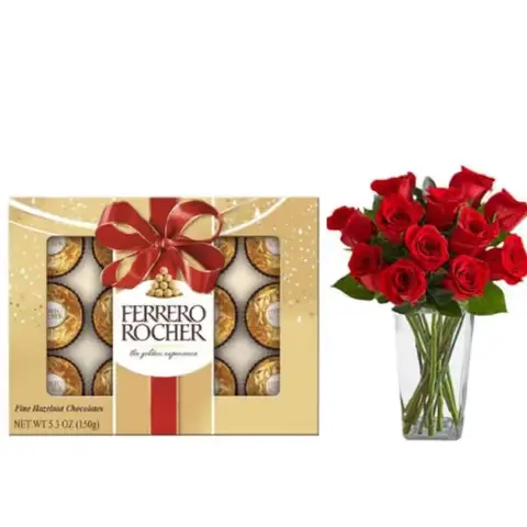 Ferrero Rocher & 12 Red Roses Combo