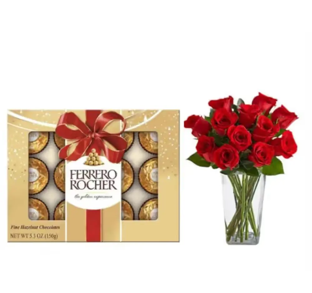 Ferrero Rocher & 12 Red Roses Combo