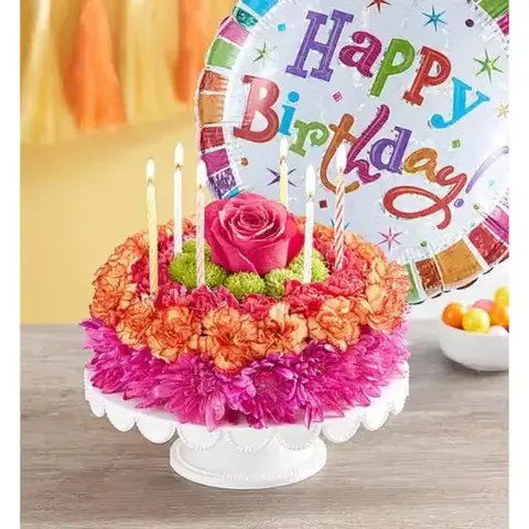 Vibrant Birthday Flower Cake Arrangement