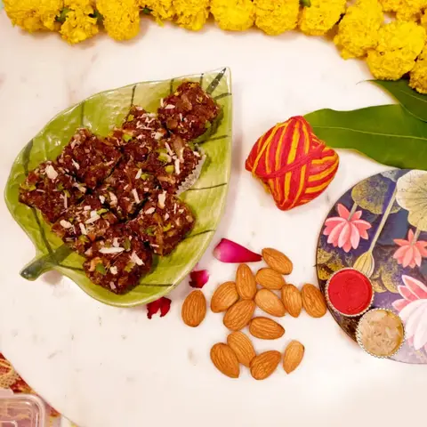 Pooja Thali, Dodha Burfi & Almonds
