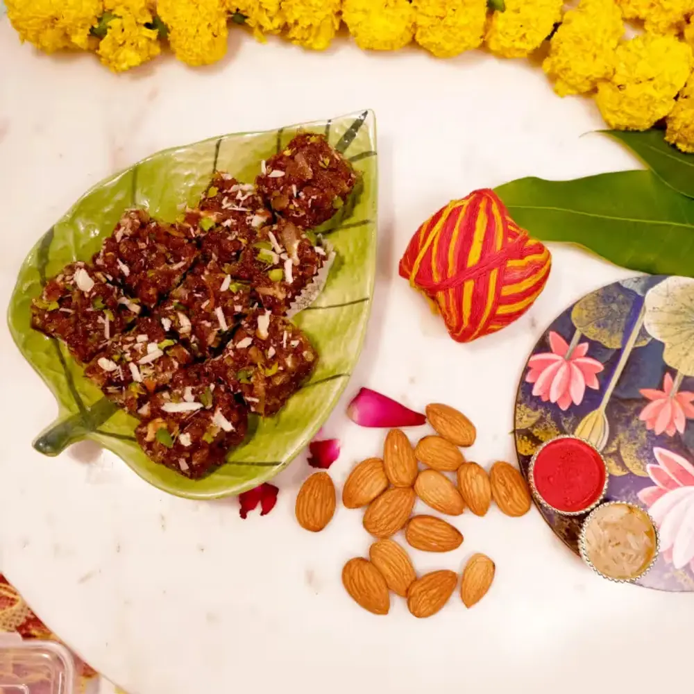 Pooja Thali, Dodha Burfi & Almonds