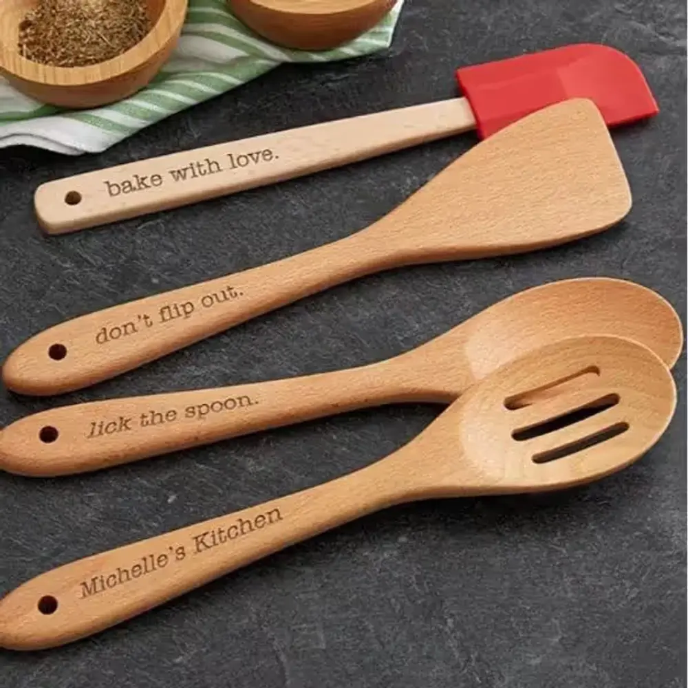 Personalized Beechwood Utensils, 4 Pieces