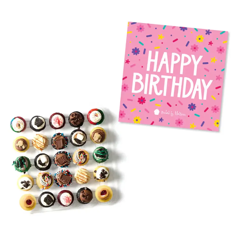 Pink Birthday Box, 25 Cupcakes in 12 Flavors