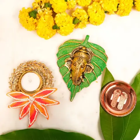 Ganesha Wall Art, Diya & Charan Paduka