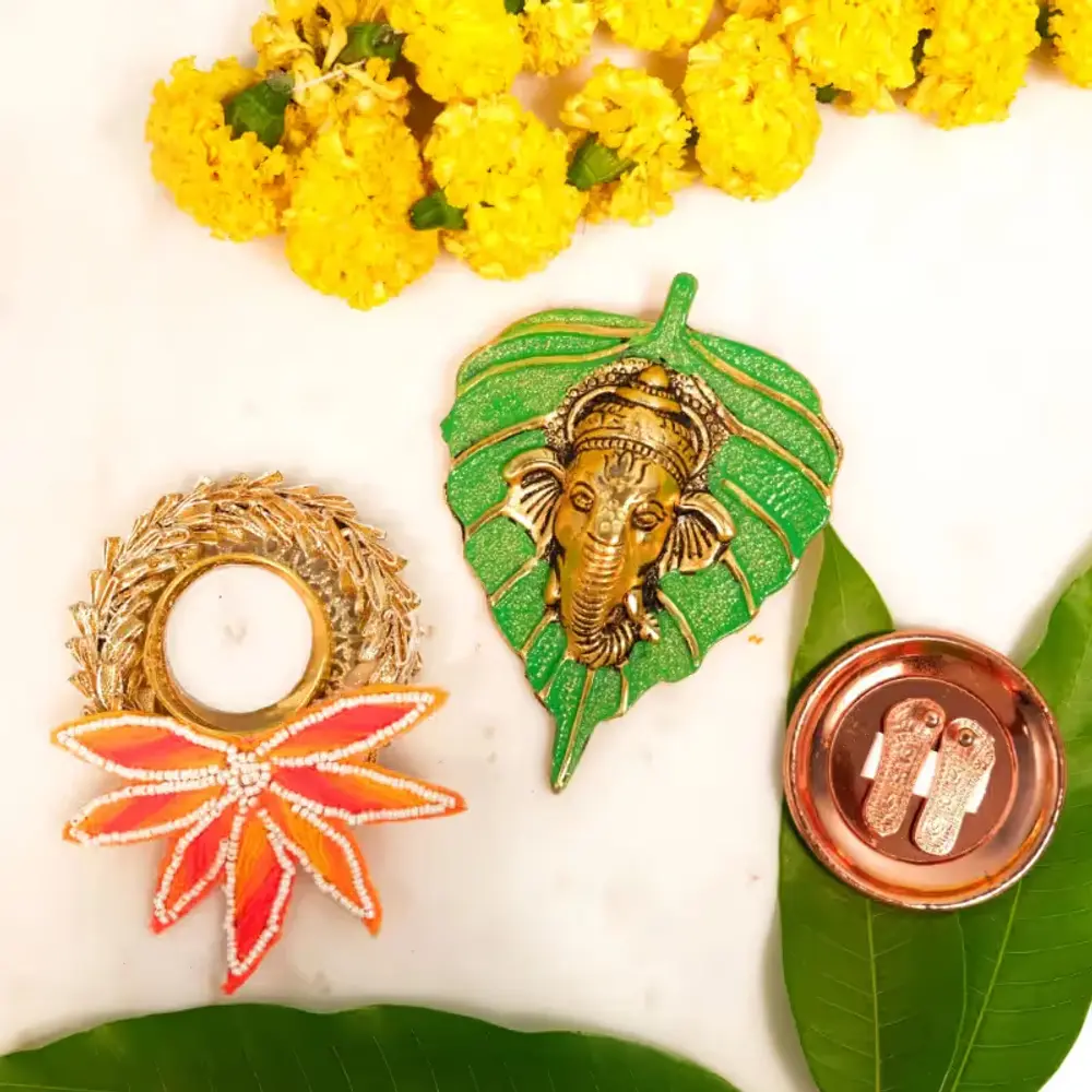 Ganesha Wall Art, Diya & Charan Paduka