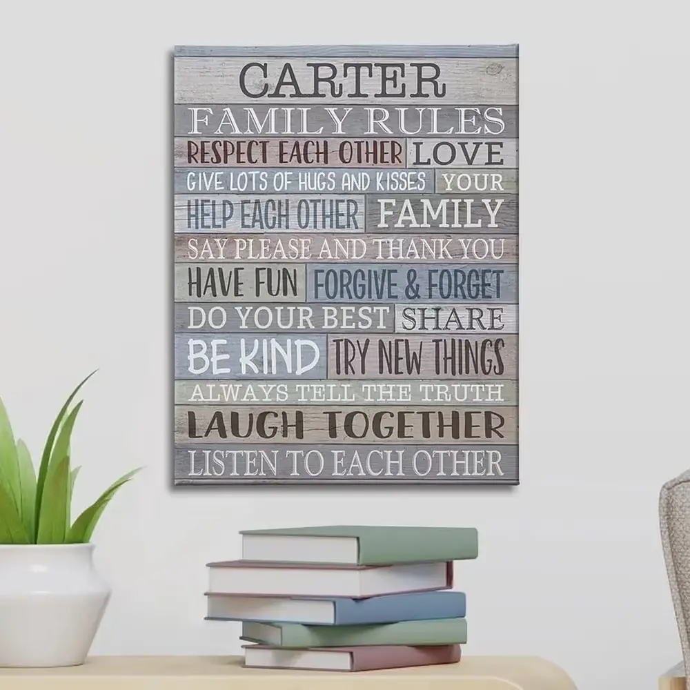 Personalized Rustic Family Rules Canvas