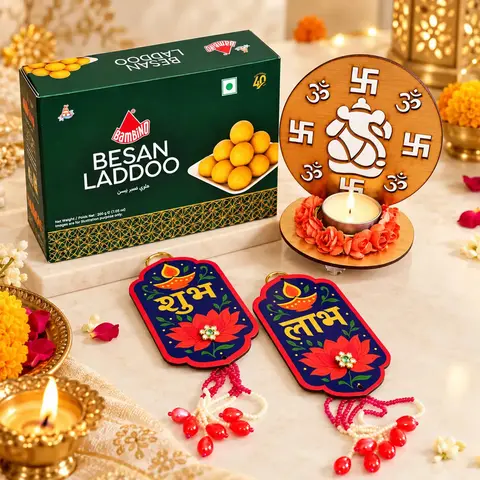 Ganesha Lamp, Besan Laddoo & Shubh Labh