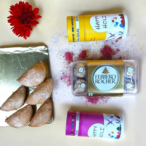 Gujiya, Ferrero & Gulal Holi Delight