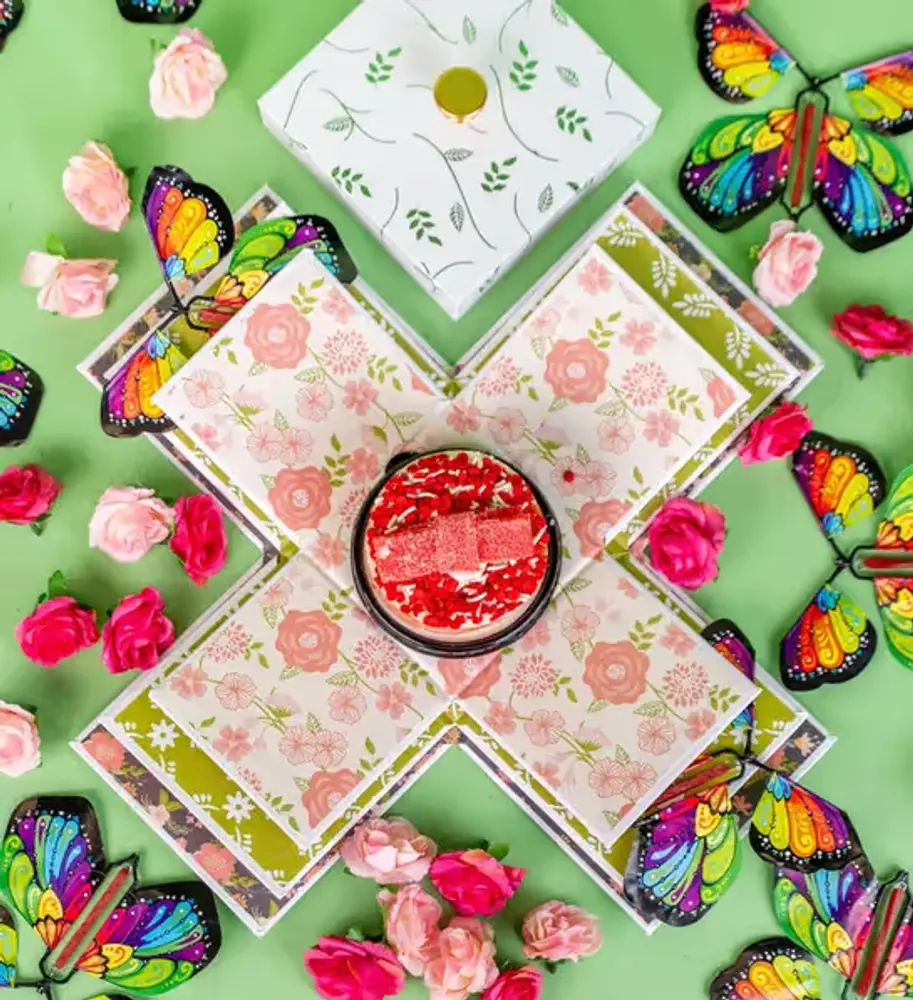 Blossom Surprise Box with Strawberry Cake