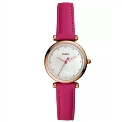 Fossil Mini Carlie Hot Pink Leather Watch