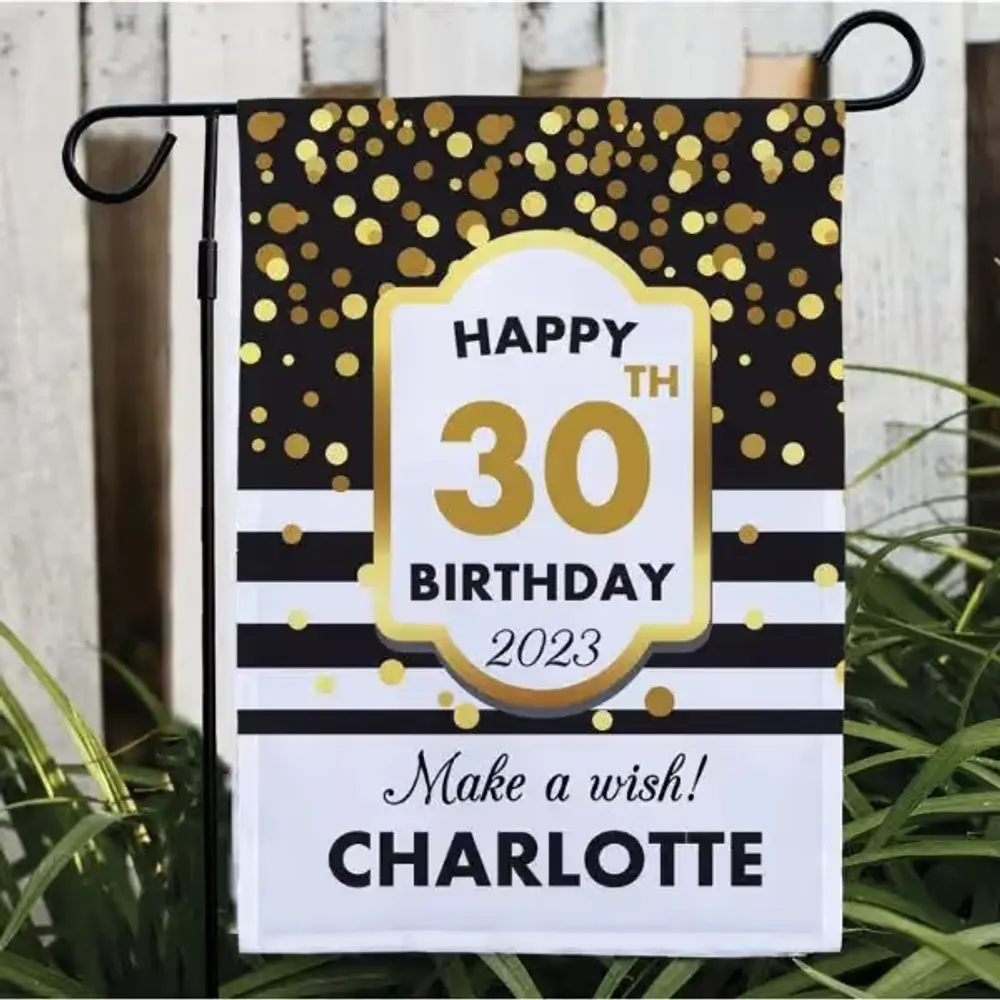 Personalized Gold Confetti Birthday Flag