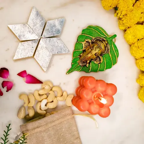 Ganesha Wall Art, Kaju Katli & Candle