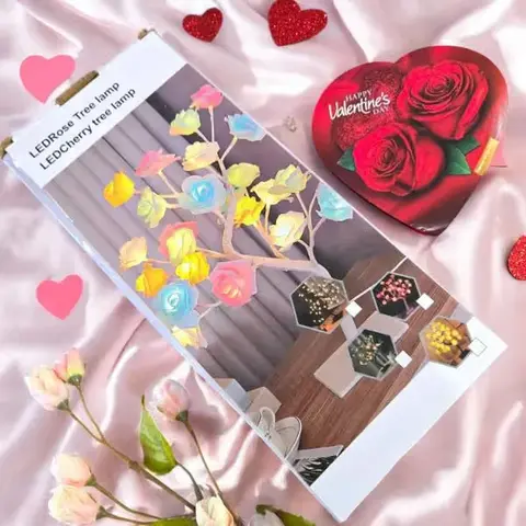 Heart Chocolates & LED Rose Tree