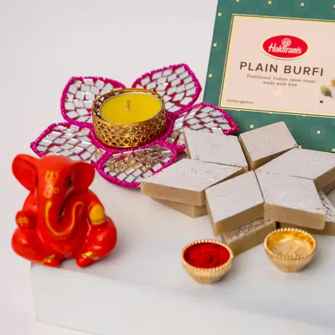 Ganesha Idol, Candle, Pista Burfi & Kaju