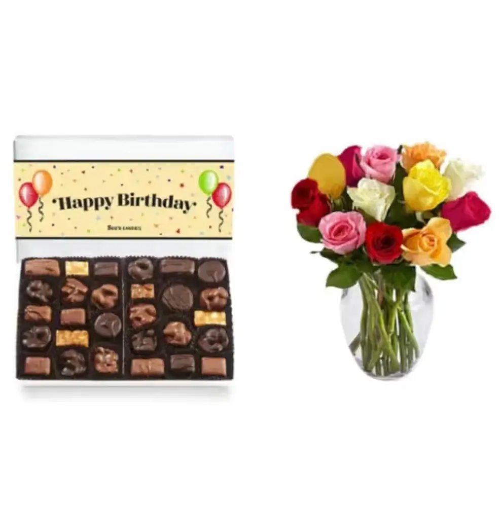Rainbow Roses & Birthday Chocolates Combo